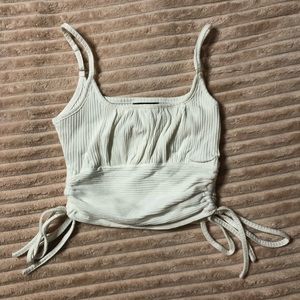 White Drawstring Crop Top, Cinched at the Waist, White Fox Boutique XS Tank